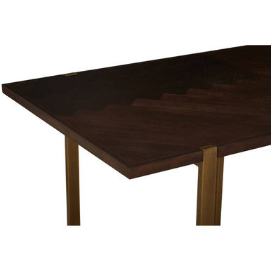 Grey Acacia Veneer Chevron Wood Rectangular Top Dining Table with Antique Brass Frame | Brando