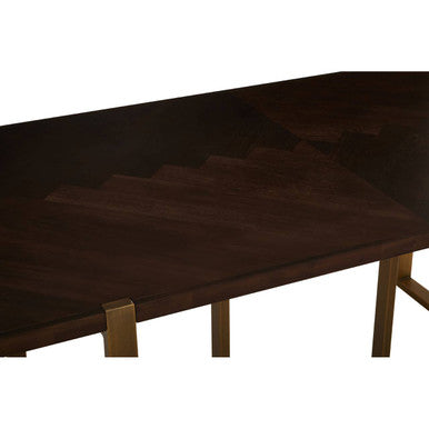 Grey Acacia Veneer Chevron Wood Rectangular Top Dining Table with Antique Brass Frame | Brando