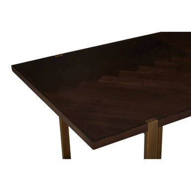 Grey Acacia Veneer Chevron Wood Rectangular Top Dining Table with Antique Brass Frame | Brando