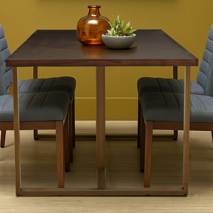 Grey Acacia Veneer Chevron Wood Rectangular Top Dining Table with Antique Brass Frame | Brando