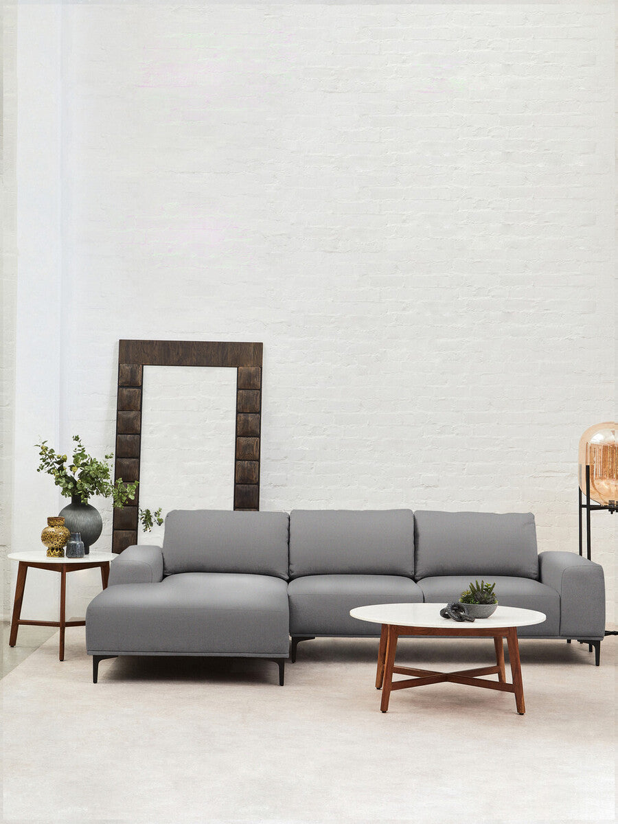 White Marble Round Top Coffee Table with Acacia Wood Legs | Myan