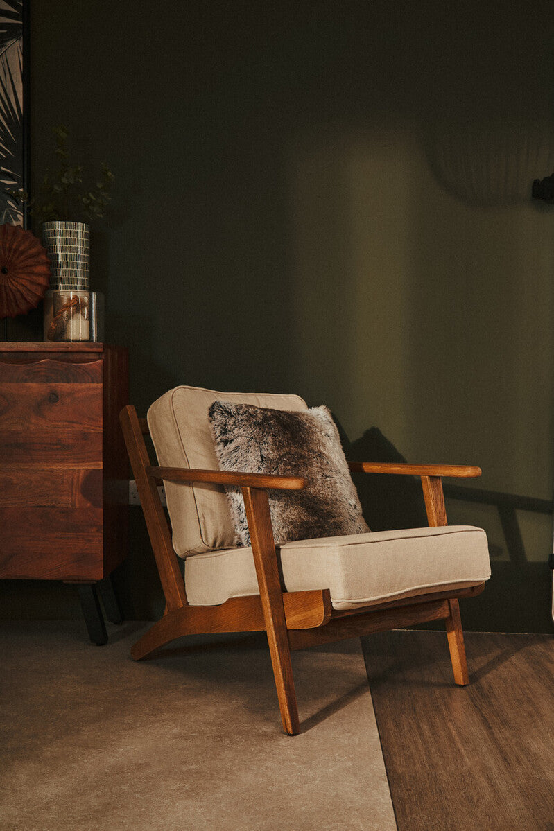 Hector Natural Linen Armchair With Dark Oak Wood Frame