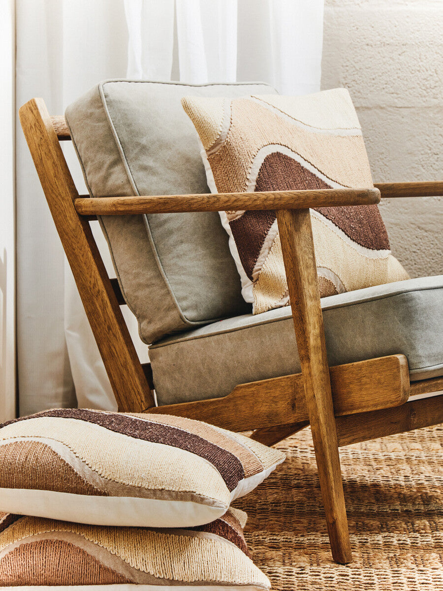 Hector Natural Linen Armchair With Dark Oak Wood Frame