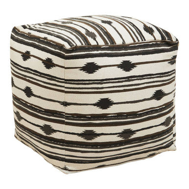 Cefena Black And White Fabric Ikat Square Pouffe