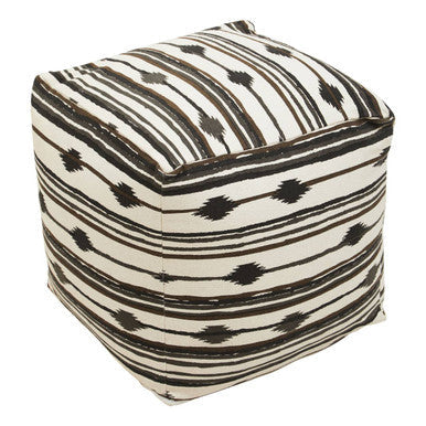 Cefena Black And White Fabric Ikat Square Pouffe