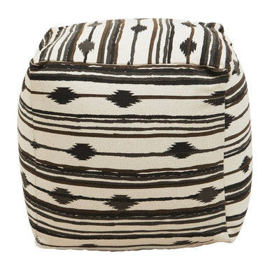 Cefena Black And White Fabric Ikat Square Pouffe