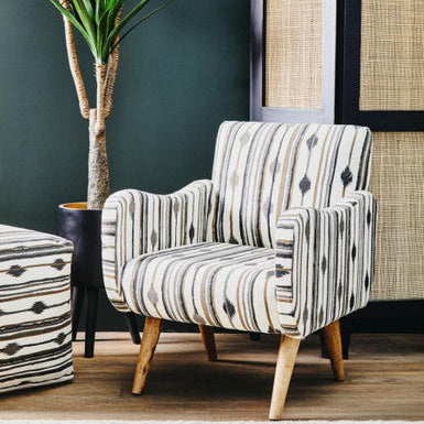 Cefena Black And White Fabric Ikat Square Pouffe