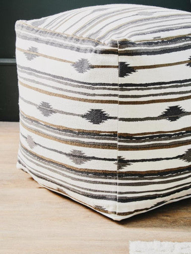 Cefena Black And White Fabric Ikat Square Pouffe