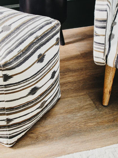 Cefena Black And White Fabric Ikat Square Pouffe