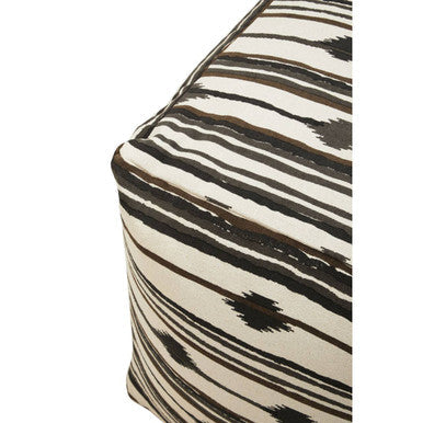 Cefena Black And White Fabric Ikat Square Pouffe
