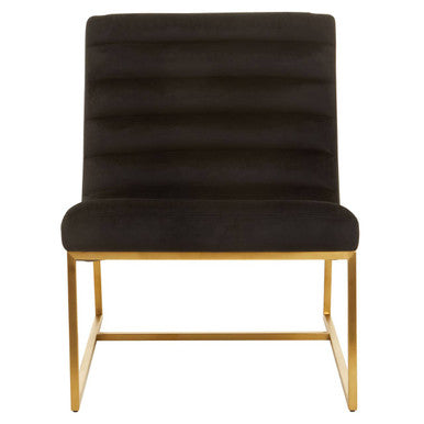 Vogue Black Velvet Lounge Chair with Matte Gold Stainless Steel Frame