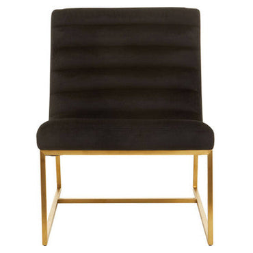 Vogue Black Velvet Lounge Chair with Matte Gold Stainless Steel Frame