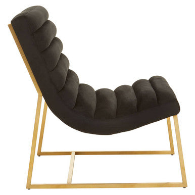 Vogue Black Velvet Lounge Chair with Matte Gold Stainless Steel Frame