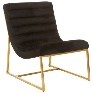 Vogue Black Velvet Lounge Chair with Matte Gold Stainless Steel Frame