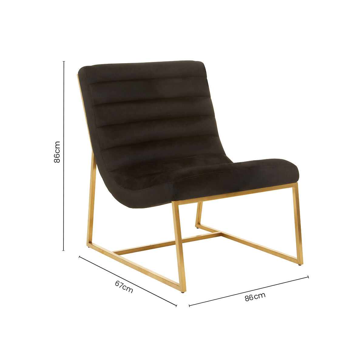 Vogue Black Velvet Lounge Chair with Matte Gold Stainless Steel Frame