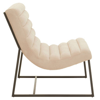 Vogue Ivory Velvet Lounge Chair with Matte Black Stainless Steel Frame