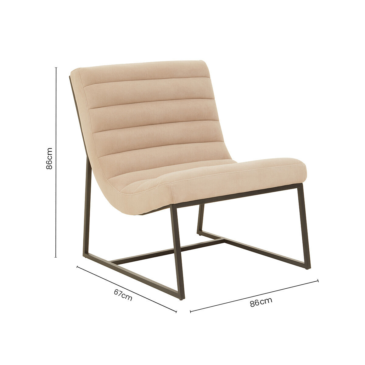 Vogue Ivory Velvet Lounge Chair with Matte Black Stainless Steel Frame