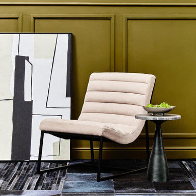 Vogue Ivory Velvet Lounge Chair with Matte Black Stainless Steel Frame