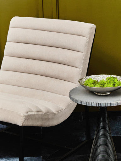 Vogue Ivory Velvet Lounge Chair with Matte Black Stainless Steel Frame