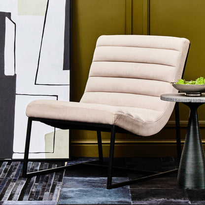 Vogue Ivory Velvet Lounge Chair with Matte Black Stainless Steel Frame