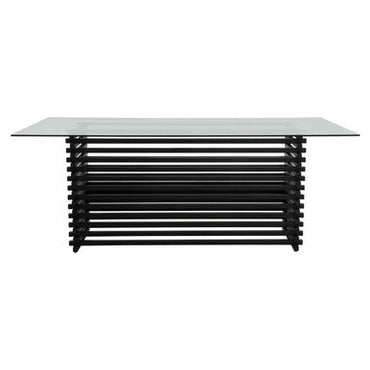Matte Black Stainless Steel and Clear Glass Rectangular Dining Table with Storage | Vogue