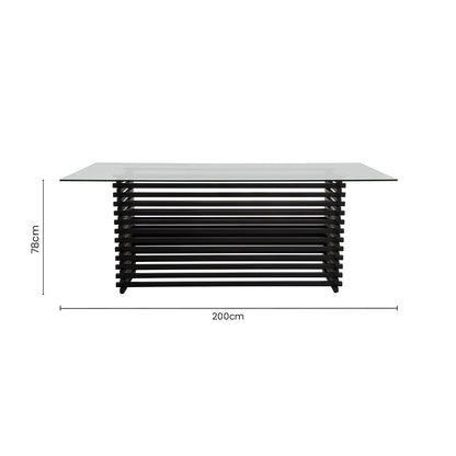 Matte Black Stainless Steel and Clear Glass Rectangular Dining Table with Storage | Vogue