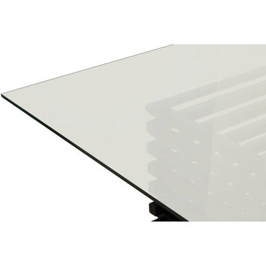 Matte Black Stainless Steel and Clear Glass Rectangular Dining Table with Storage | Vogue