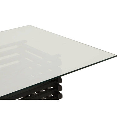 Matte Black Stainless Steel and Clear Glass Rectangular Dining Table with Storage | Vogue