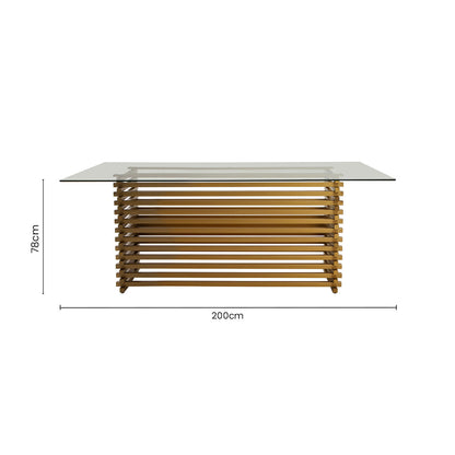 Rectangular Glass Top Dining Table with Matte Gold Stainless Steel Base | Vogue