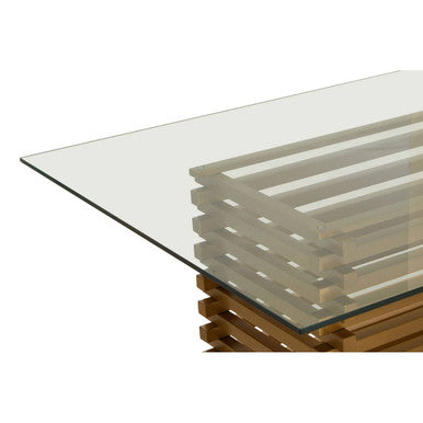 Rectangular Glass Top Dining Table with Matte Gold Stainless Steel Base | Vogue