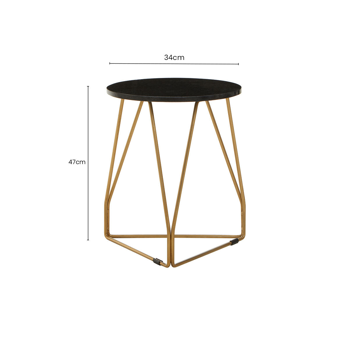 Black Marble Top Side Table with Gold Finish Geometric Sledge Base | Corra
