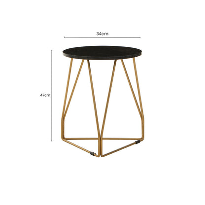 Black Marble Top Side Table with Gold Finish Geometric Sledge Base | Corra
