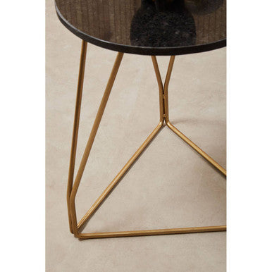 Black Marble Top Side Table with Gold Finish Geometric Sledge Base | Corra