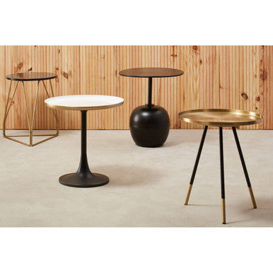 Black Marble Top Side Table with Gold Finish Geometric Sledge Base | Corra