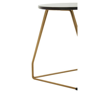 Black Marble Top Side Table with Gold Finish Geometric Sledge Base | Corra