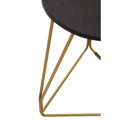 Black Marble Top Side Table with Gold Finish Geometric Sledge Base | Corra