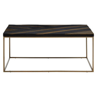 Black and Gold Striped Acacia Wood Coffee Table with Interconnected Metal Legs | Aris