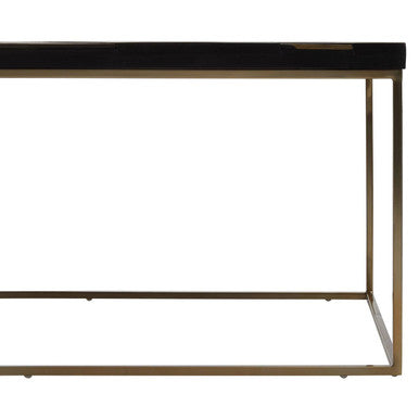 Black and Gold Striped Acacia Wood Coffee Table with Interconnected Metal Legs | Aris