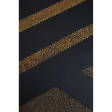Black and Gold Striped Acacia Wood Coffee Table with Interconnected Metal Legs | Aris