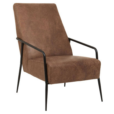 Hoxton Brown Leather Lounge Chair with Reclined Profile