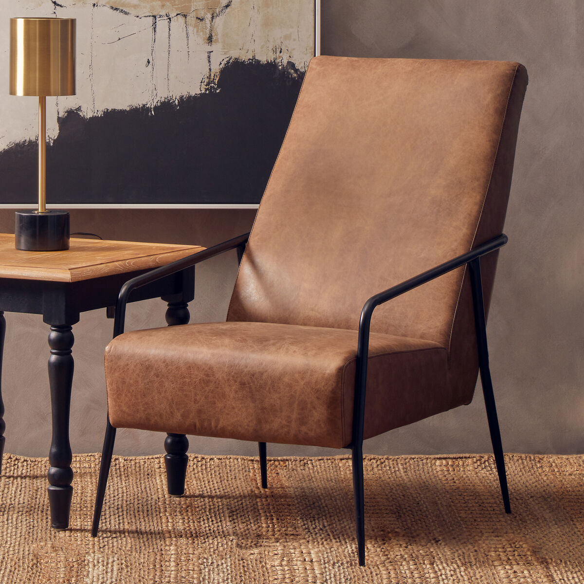 Hoxton Brown Leather Lounge Chair with Reclined Profile