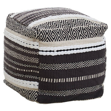 Cefena Grey Cotton And White Pouffe