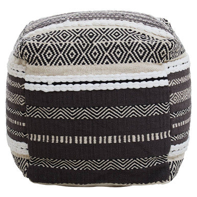 Cefena Grey Cotton And White Pouffe