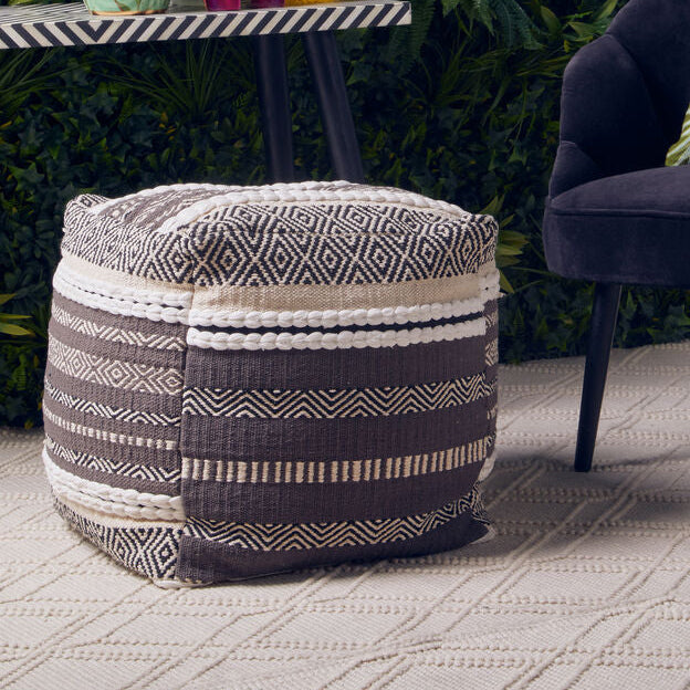 Cefena Grey Cotton And White Pouffe