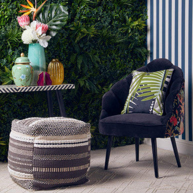 Cefena Grey Cotton And White Pouffe