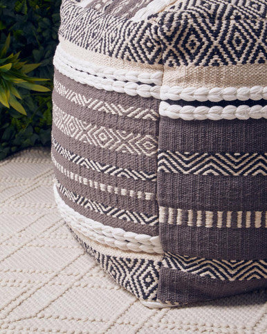 Cefena Grey Cotton And White Pouffe