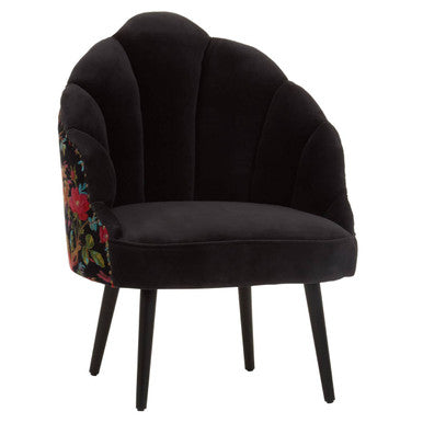 Cefena Black Velvet Chair with Scalloped Back