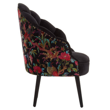 Cefena Black Velvet Chair with Scalloped Back