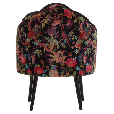 Cefena Black Velvet Chair with Scalloped Back