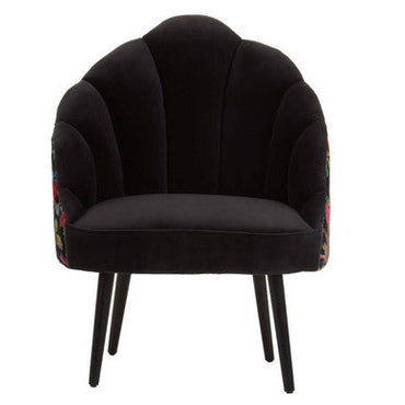 Cefena Black Velvet Chair with Scalloped Back